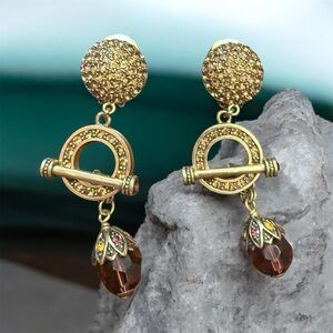 Heidi Daus-Elegant Gold and Brown Drop Earrings with Swarovski Crystals